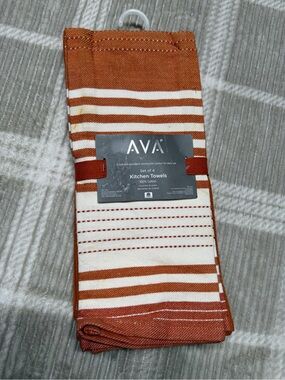 AVA Rust Stripe Cotton Kitchen Towels - Set of 4